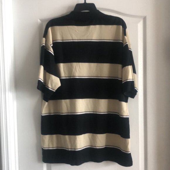 Mayer Basic Black Beige Stripe Polo Shirt For Men 3 button One Pocket XXL - Picture 4 of 7